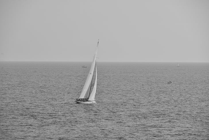 blanc, vela, vaixell, gris, núvols, diürna, oceà