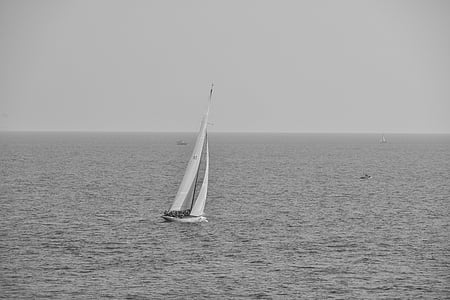 bílá, plachtění, loď, šedá, mraky, Délka dne, oceán