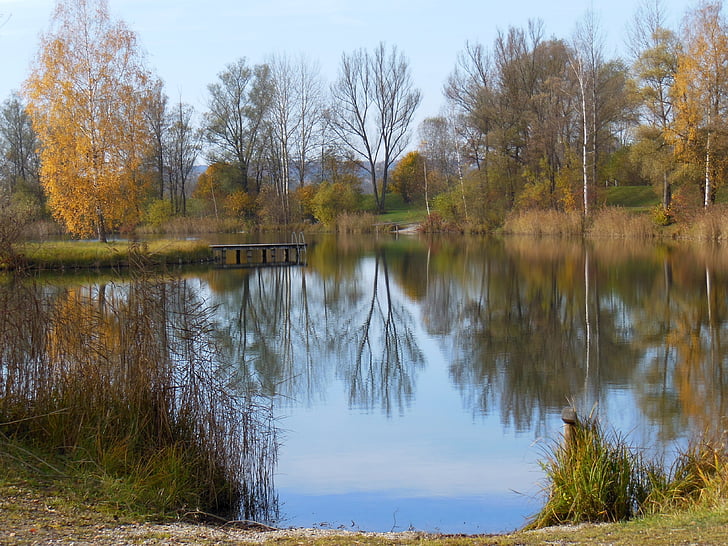 Lake, Perach, peracher zwemmen lake, Altötting, Badesee, water, Autumn mood