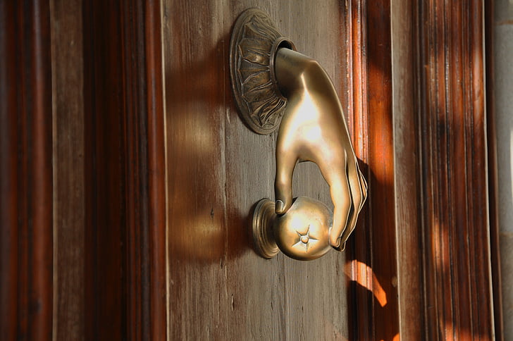 puerta, Picaporte, oro, madera, hierro, puerta vieja, antiguo