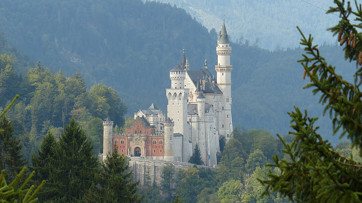 Allgäu, slottet Neuschwanstein, fjell, Fairy castle, kirke, arkitektur, berømte place