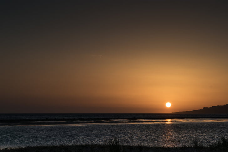 sunset, sun, sea, beach, sky, landscape, orange