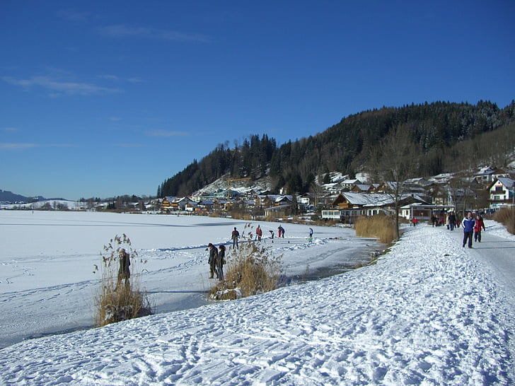 Hop no lago, Lago, Allgäu, Inverno, skate, caminhada de neve, neve
