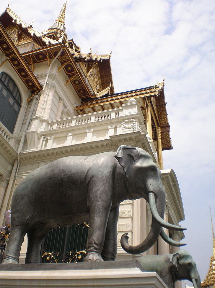 templet, Thai, elefant, staty, religion, buddhistiska, religiösa