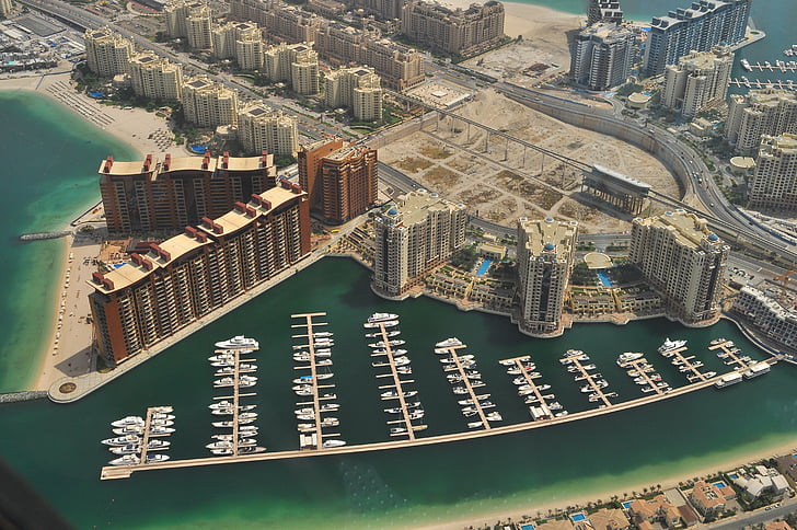 aerial, photo, city, buildings, building, water, united arab emirates