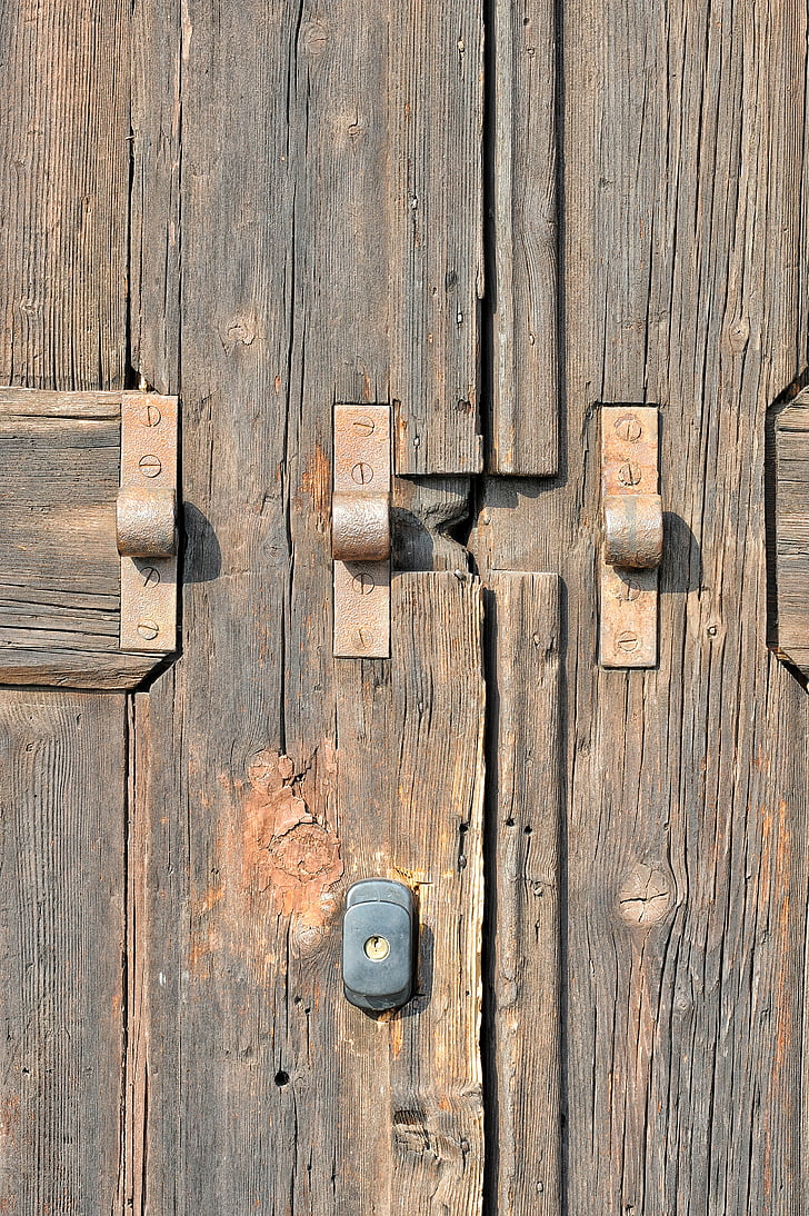 drzwi, drewno, tekstury, Farba, Żelazko, rdza, stary