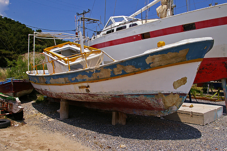 old boat, fishing vessel, cutter, old, new, weathered, turned off