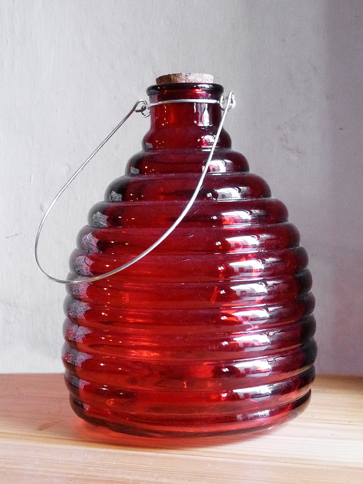 bottle, decoration, red glass, hang