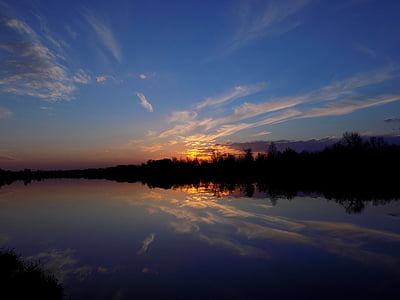 tramonto, Abendstimmung, acqua, cielo, nuvole, fiume, storia d'amore
