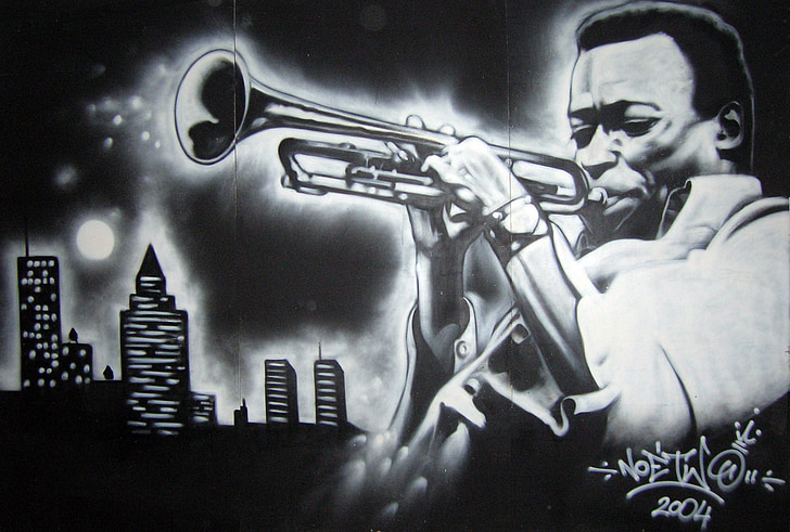 Miles davis, zenész, trombita, Jazzman, grafiti, Street art