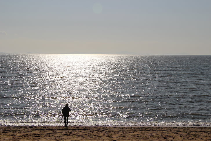 Playa, Horizon, Mar de invierno, mar, pooping, fotógrafo