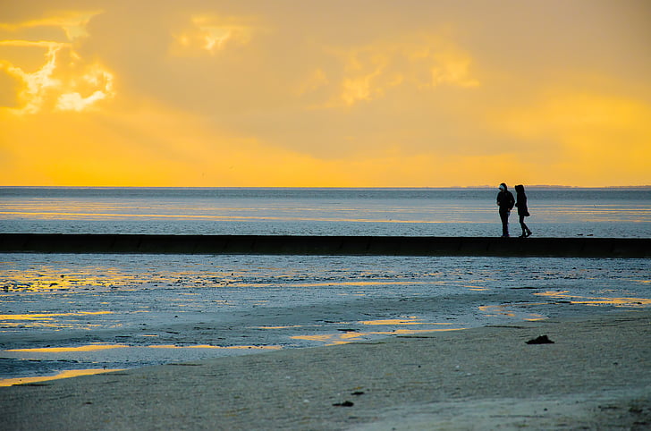 romantikk, kjærlighet, Lanyard soloppgang, solnedgang, sand, stranden, Nordsjøen