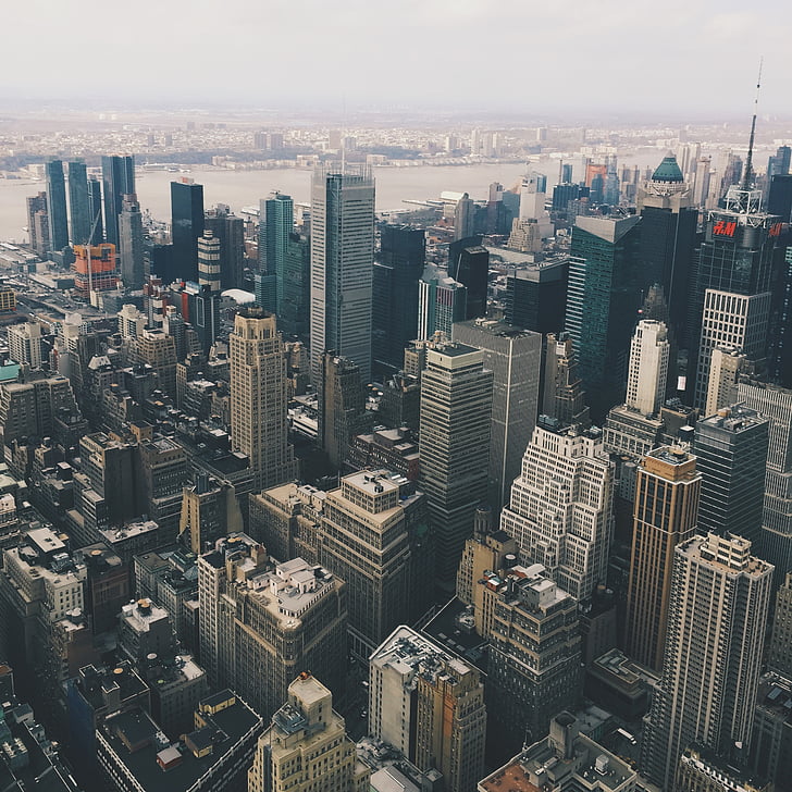 Aerial, photo, ville, New york, bâtiments, architecture, tours