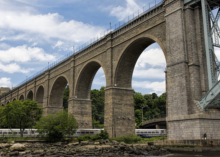 γέφυρα, Ποταμός, τρένο, foilage, πόλη, Νέα Υόρκη, NYC