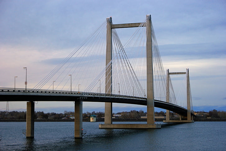 pont, câble, rivière, architecture, point de repère, transport, suspension
