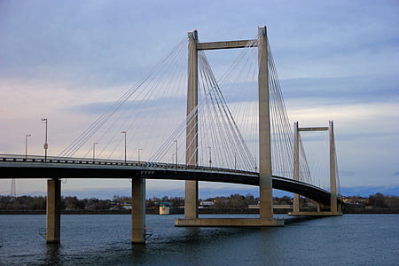bridge, cable, river, architecture, landmark, transportation, suspension