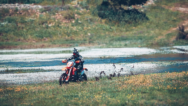 photography, person, riding, orange, dirt, bike, green