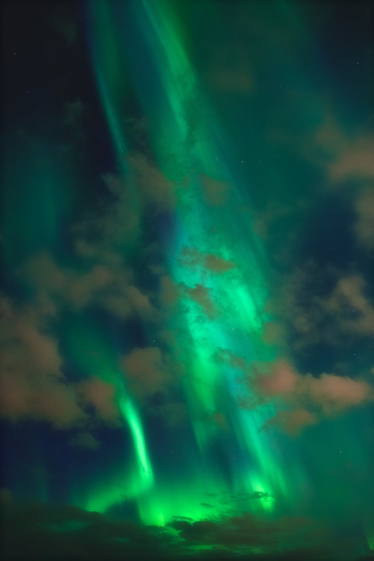 Severní polární záře, plazma, obloha, atmosféra, Borealis, Aurora, zelená barva