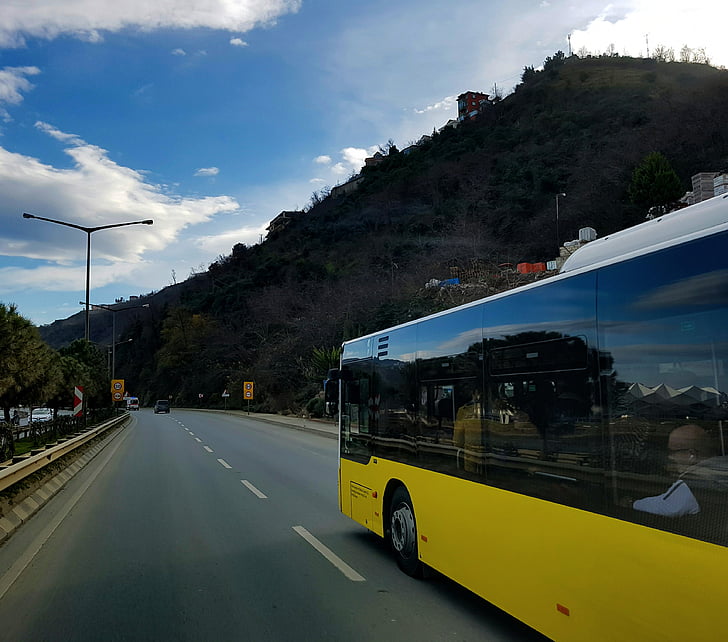 autobús, carretera, ciutat