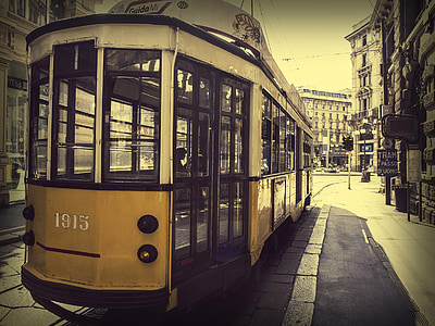 Colette, Italie, tram, ville, Milan, public, téléphérique