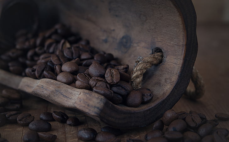 kohvi, kohvioad, Röstitud, pruun, looduslik toode, Kofeiin, puidust labidas