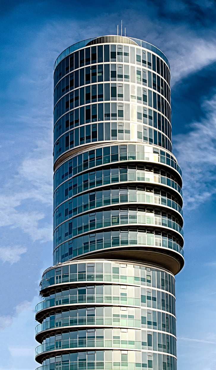 felhőkarcoló, építészet, excentrikus torony, Bochum, modern, üveg homlokzatok, homlokzat