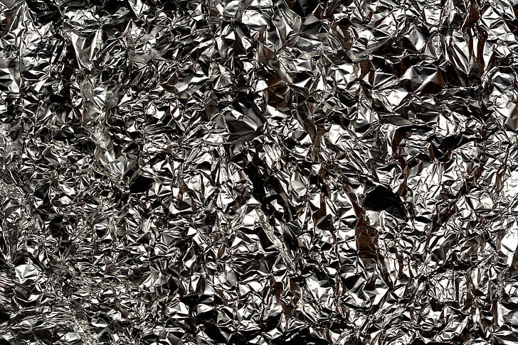 aluminium foil, gelap, kusut, struktur, tekstur, kosong, dipakai
