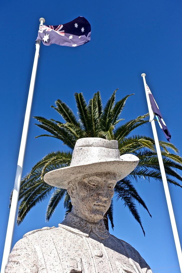 statue de, soldat, monument, souvenir, Australie, épitaphe, sculpture