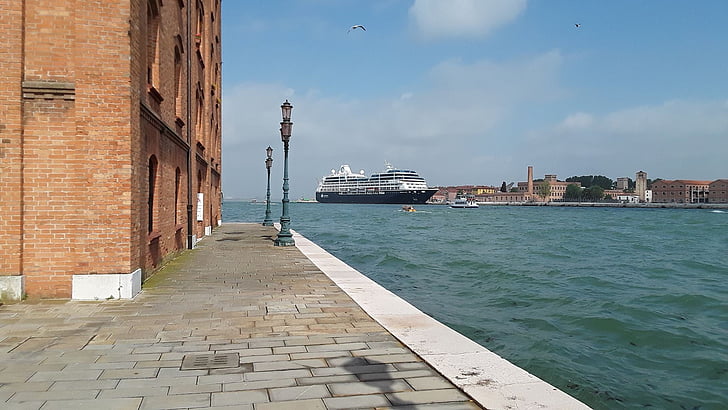 Venedik, yolcu gemisi, Cruise, Canale grande, Deniz, bulutlu gökyüzü, banka