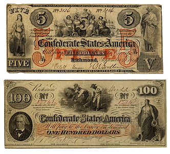 bills, confederate states of america, dollar, bank note, currency, paper money, 1862