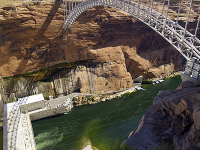 glen canyon dam, power plant, colorado river, steel bridge, construction, arizona, usa