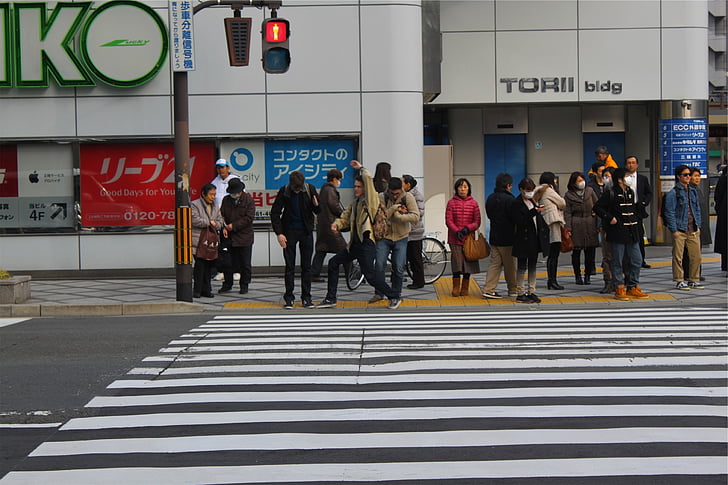 crosswalk, street, people, pedestrians, city, urban, asia