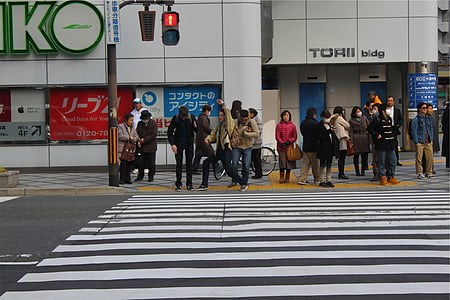 faixa de pedestres, rua, pessoas, peões, cidade, urbana, Ásia