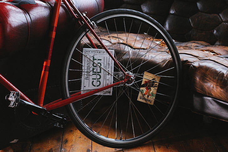 bicicleta, piso, Vintage, cuero, sofá, bicicletas, transporte
