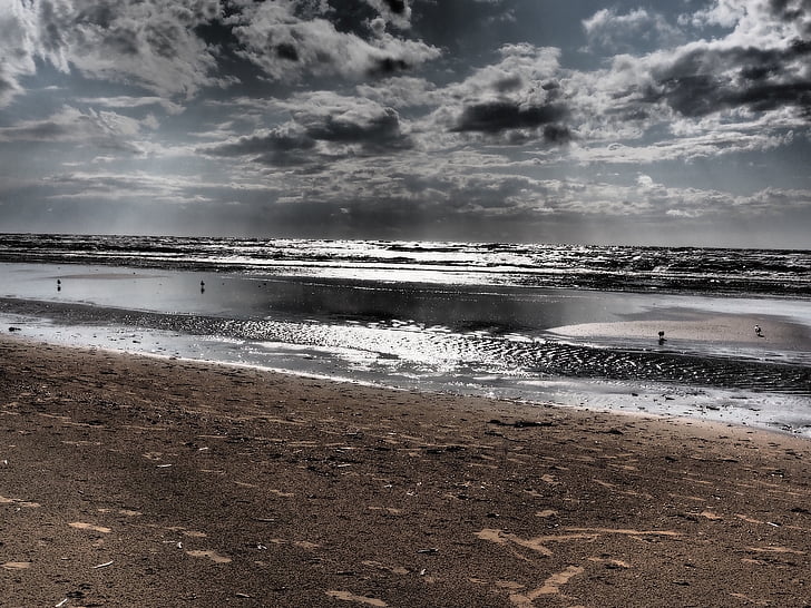 havet, mörka luft, drama, spegel, stranden, reflektion, Sand