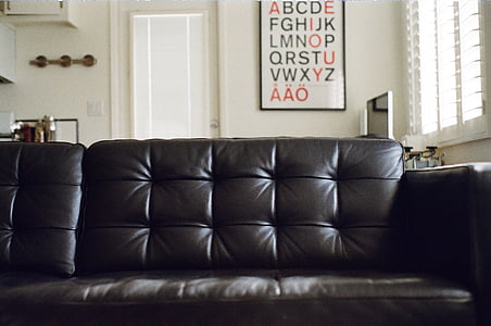 gauč, nábytok, kožené, pohovka, obývačka, v interiéri, pohodlné