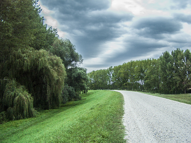 nature, sky, clouds, meadow, road, green