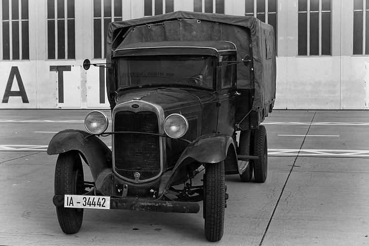 truck, historically, german empire, black and white