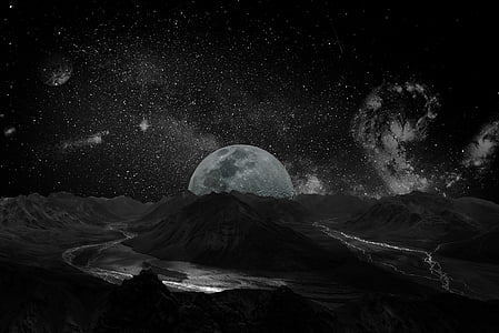 moon, universe, space, milky way, background, galaxy, planet