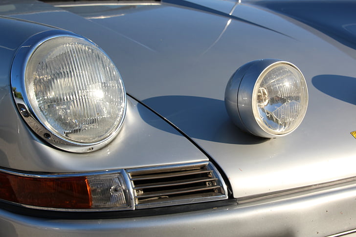 Porsche, sølv, fronten frontlys