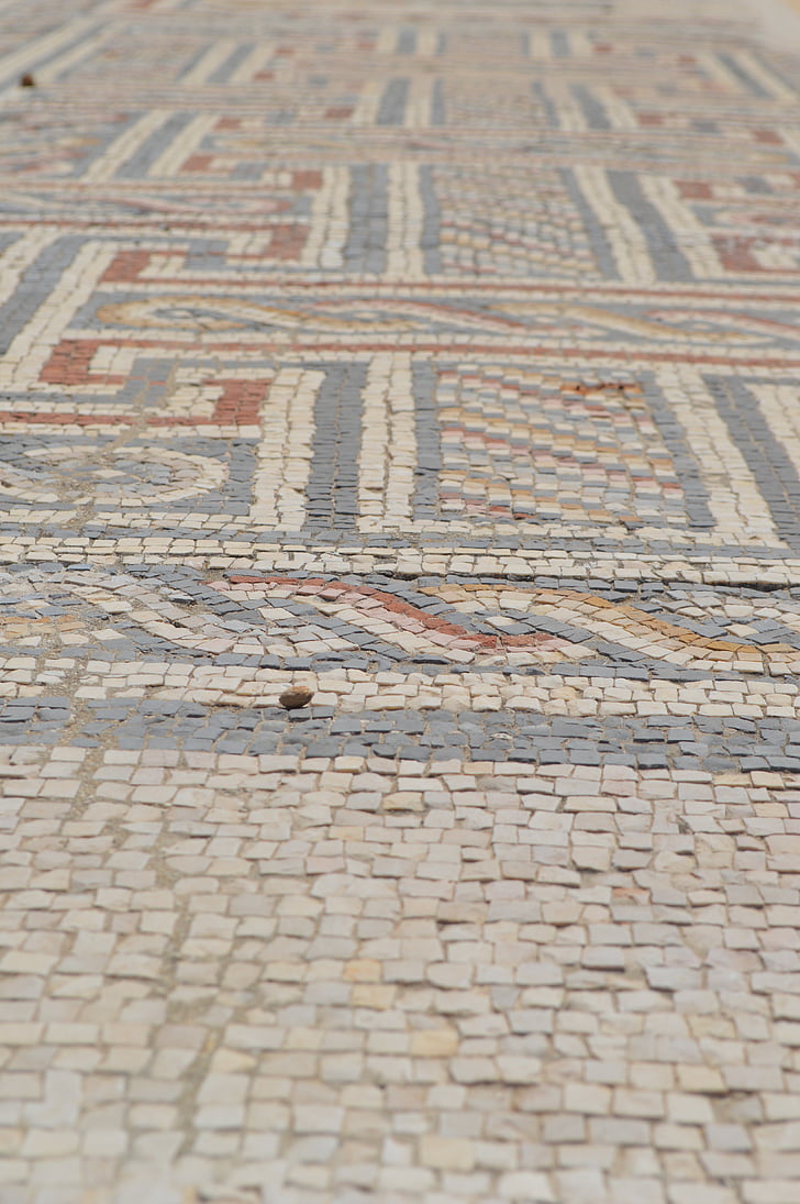 Mosaico, piastrelle, piccolo, piano, vecchio, oggetto d'antiquariato