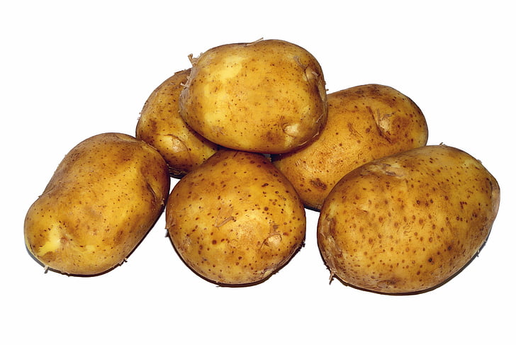 kartuli, noor, söömine, taust, valge, kartul