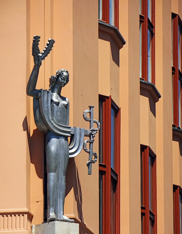 figure, the statue of, kraków, building, art deco, architecture, character