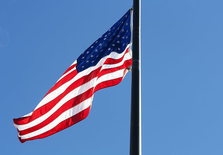 administration, Amerika, amerikanske flag, banner, blå, blå himmel, land