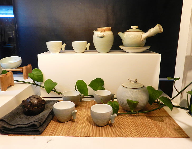 cup, tea set, scene