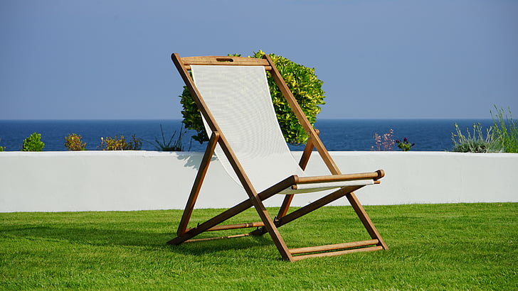 синьо, стол, чисти, удобни, сгъваем стол, дизайн, трева