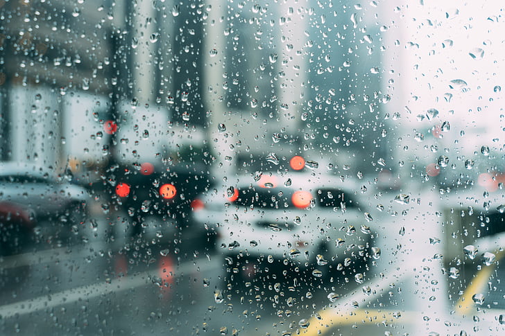 car, vehicle, transportation, water, rain, drop, glass