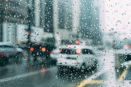 cotxe, vehicle, transport, l'aigua, pluja, gota, vidre