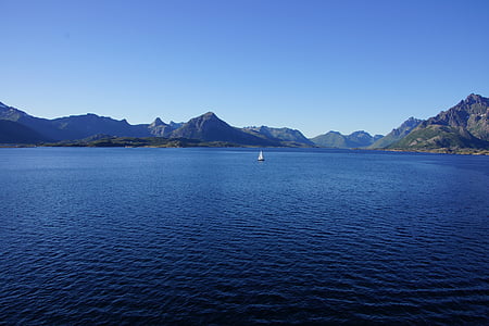lofoten, Norvēģija, jūra, buru kuģi, Hurtigruten, scenics, kalns