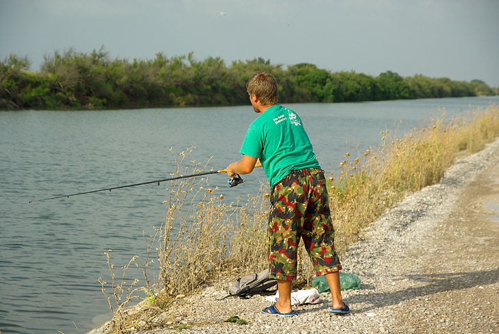 fishing, fisherman, channel, river, lake, outdoors, nature